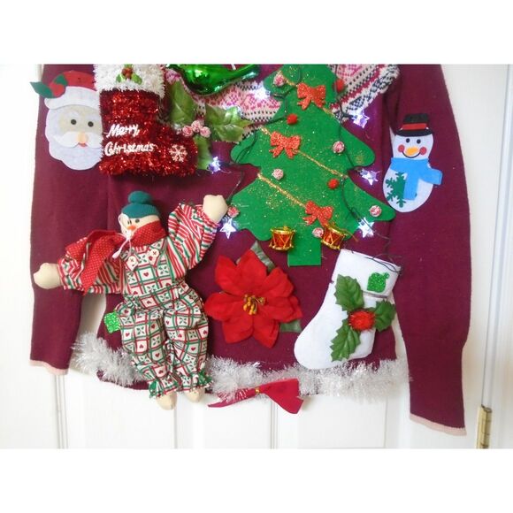 Ugly Christmas Sweater Parties size Small Lights up ugly Xmas sweater NEW - Picture 7 of 8